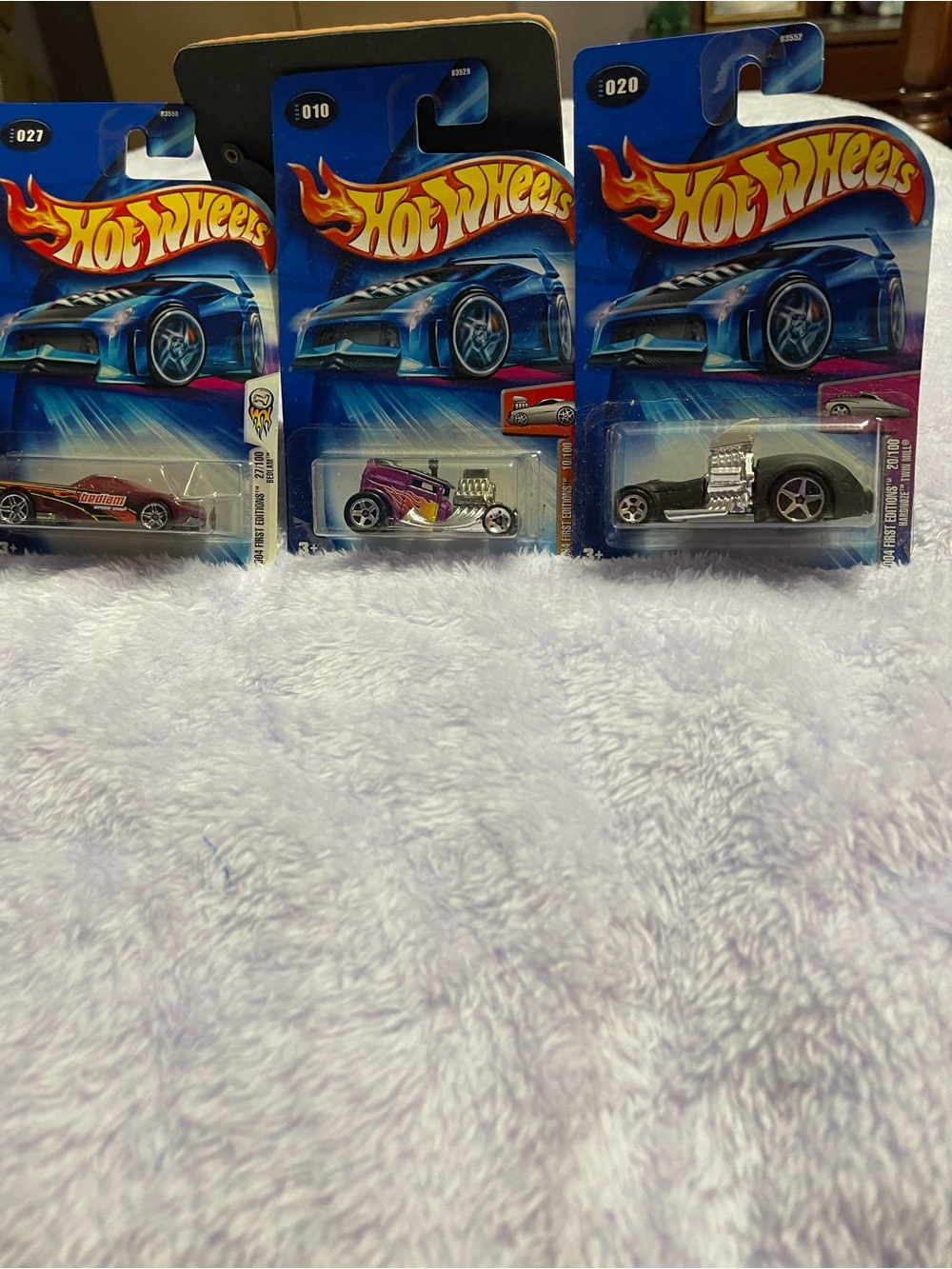 3 Diecast Hot Wheels Cars !  2004 first editions. #10, # 20, # 027.    New!